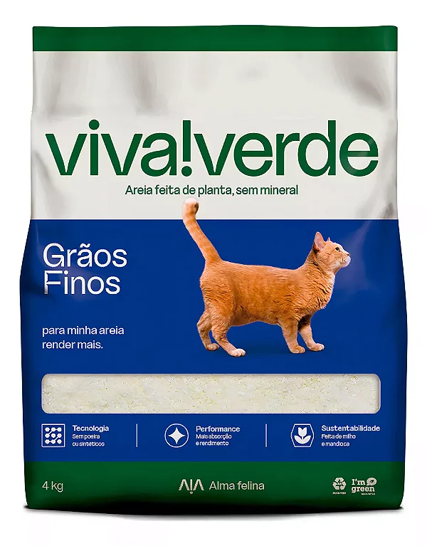 Areia Higiênica para Gatos Viva Verde Grãos Finos  - 4kg