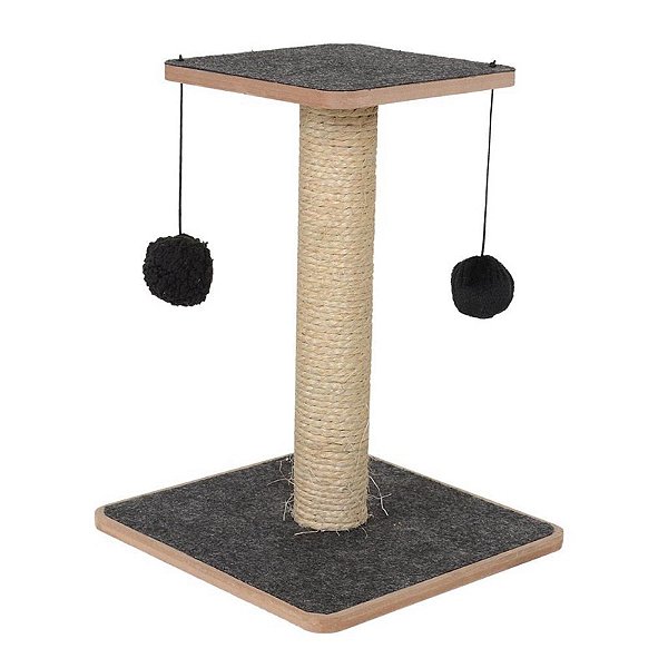 Arranhador Tipo Poste De Chão Para Gatos Com Bolinhas MDF - Carpete Preto