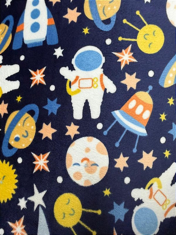 Tecido Ultrasoft Astronauta Azul - Dupla face