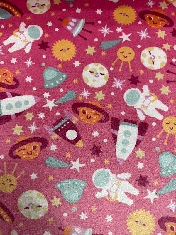 Tecido Ultrasoft Astronauta Rosa - Dupla face