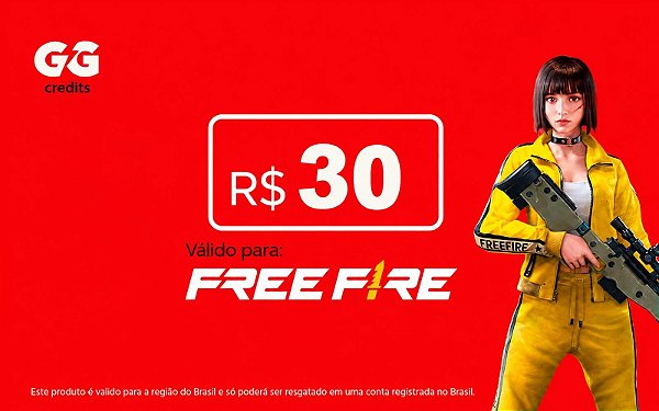 Recarga Free Fire R$ 30 + 10% de Bônus GG Credits