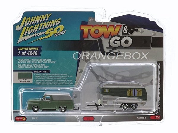Ford Panel 1955 Delivery + Trailer 1:64 Johnny Lightning 50 Anos Verde
