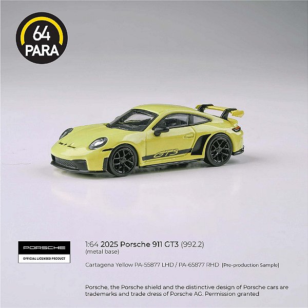 *** PRÉ-ORDER *** Porsche 911 GT3 (992.2) 2025 1:64 PARA64 Amarelo