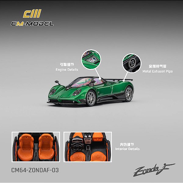 *** PRÉ-ORDER *** Pagani Zonda F 1:64 CM Model Branco Verde