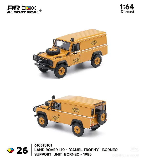 *** PRÉ-ORDER *** Land Rover 110 Camel Trophy Support Unit Borneo 1985 1:64 ARbox