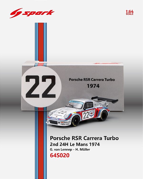 *** PRÉ-ORDER *** Porsche RSR Carrera Turbo No.22 2nd 24H Le Mans 1974 1:64 Spark