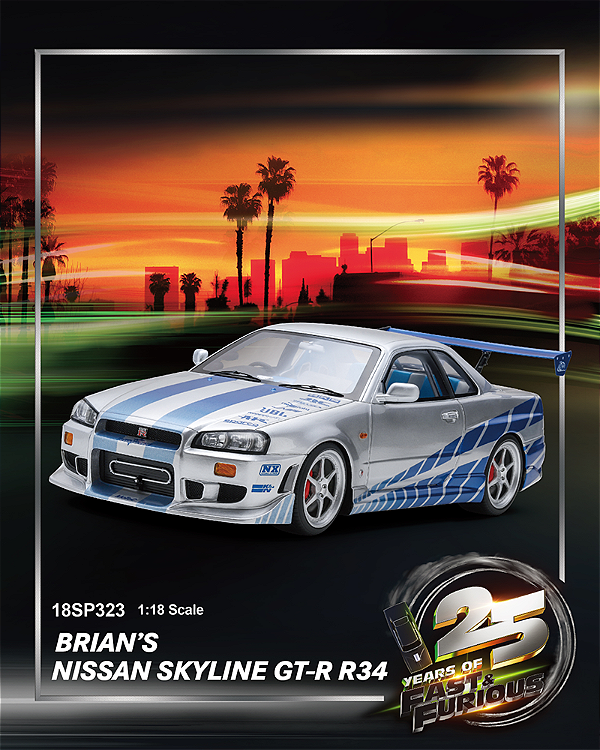 *** PRÉ-ORDER *** Nissan Skyline GT-R R34 Brian O'Conner Velozes e Furiosos 1:18 Spark