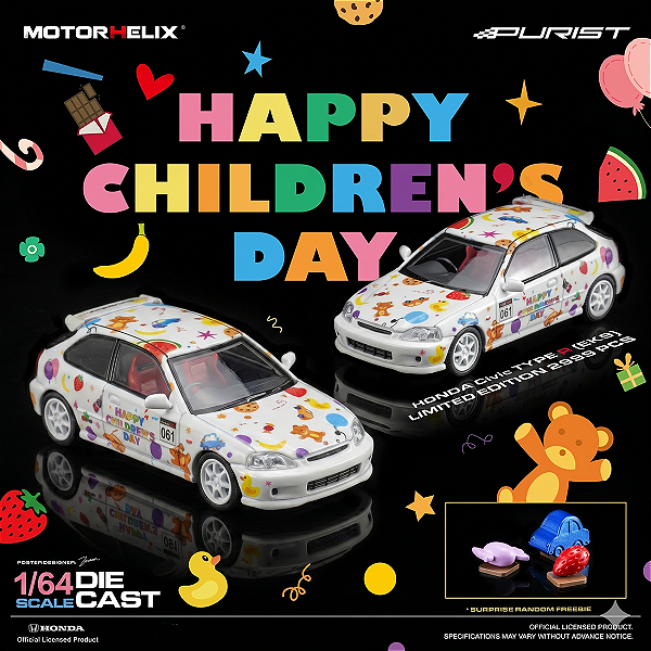 *** PRÉ-VENDA *** Honda Civic Type R EK9 Happy Children's Day EXCLUSIVO 1:64 MOTORHELIX