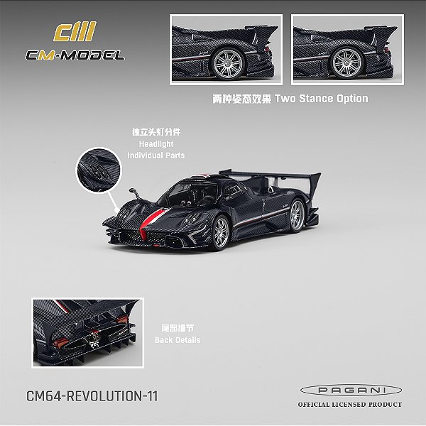 *** PRÉ-ORDER *** Pagani Zonda Revlucion Navy Carbon Fiber 1:64 CM Model