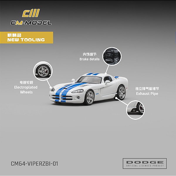 *** PRÉ-ORDER *** Dodge Viper ZB I 1:64 CM Model Branco