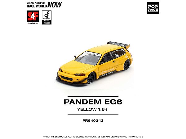 Honda Civic EG6 Pandem Body Kit S4F MIAS 2025 Exclusive 1:64 POP RACE Amarelo