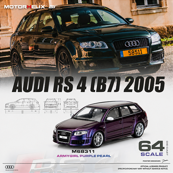 *** PRÉ-ORDER *** Audi RS4 (B7) 1:64 MOTORHELIX Purple