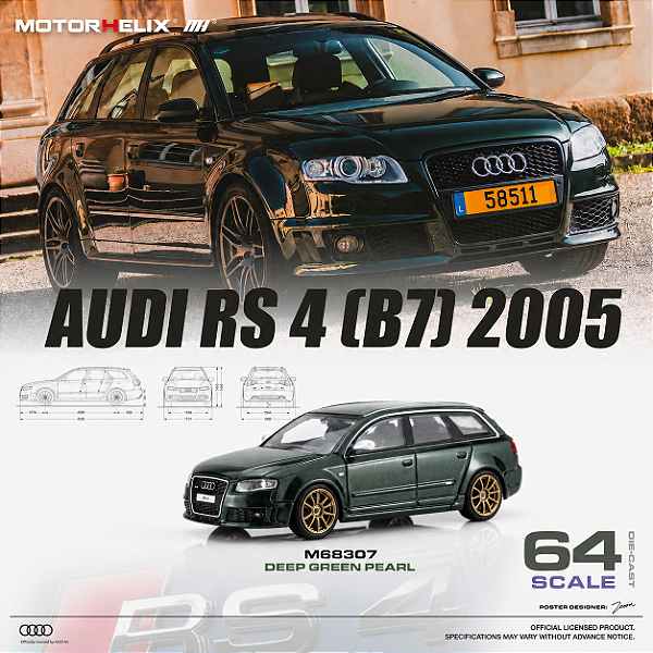 *** PRÉ-ORDER *** Audi RS4 (B7) 1:64 MOTORHELIX Verde