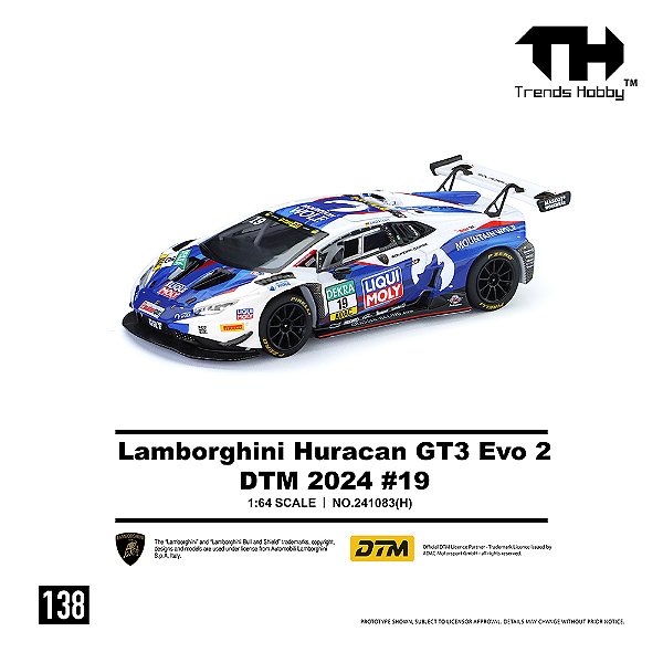 *** PRÉ-ORDER *** Lamborghini Huracan GT3 EVO2 DTM 2024 No.19 1:64 Trends Hobby QTD3