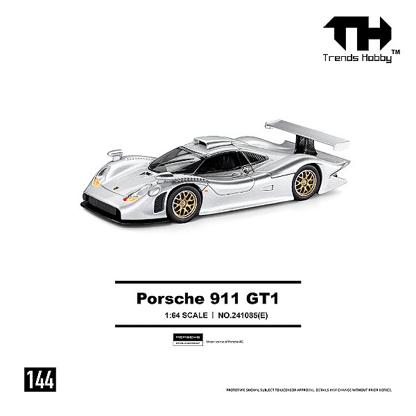 *** PRÉ-ORDER *** Porsche 911 GT1 1998 1:64 Trends Hobby Prata QTD3