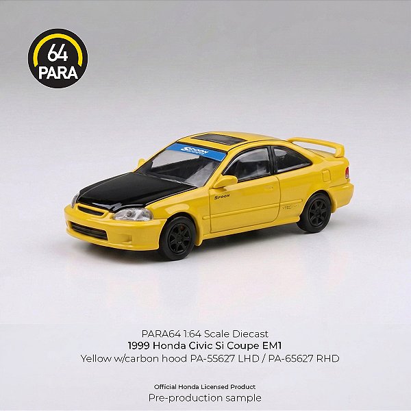 *** PRÉ-ORDER *** 1999 Honda Civic Coupe EM1 1:64 PARA64 Amarelo QTD3