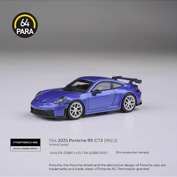 *** PRÉ-ORDER *** 2025 Porsche 911 GT3 (992.2) 1:64 PARA64 Azul QTD3