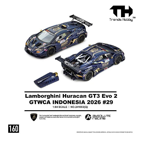 *** PRÉ-ORDER *** Lamborghini Huracan GT3 EVO2 GTWCA Indonesia 2026 #29 1:64 Trends Hobby QTD3