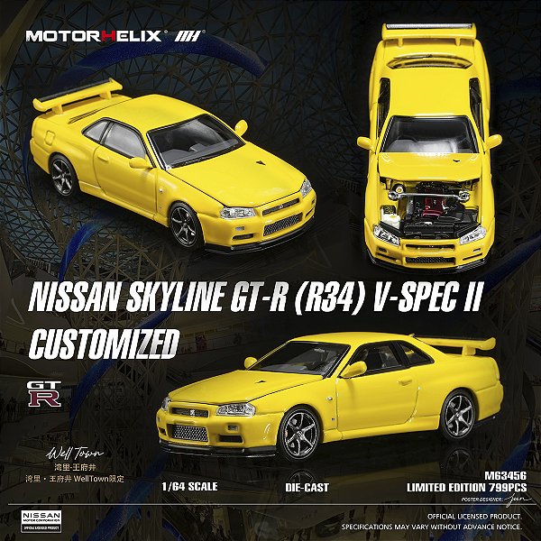 *** PRÉ-VENDA *** Nissan Skyline GT-R (R34) V-Spec II Exclusivo Beijing Wanli Wangfujing 1:64 MOTORHELIX
