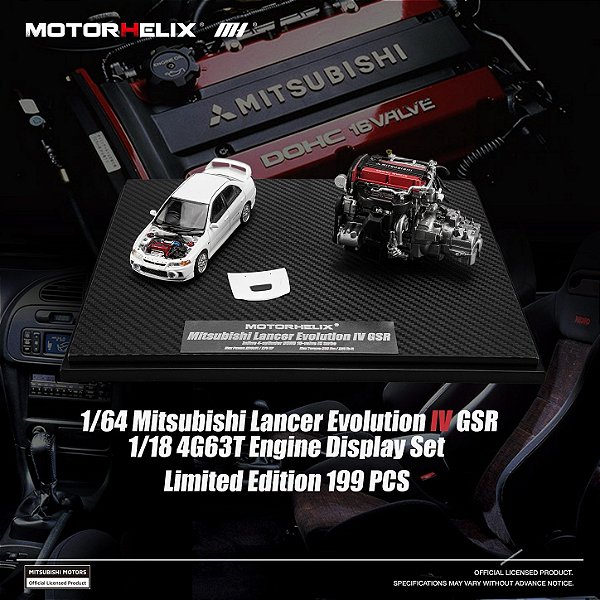 *** PRÉ-VENDA *** Display Mitsubishi Lancer Evolution IV GSR 1:64 + Motor 4G63T Engine 1:18 MOTORHELIX