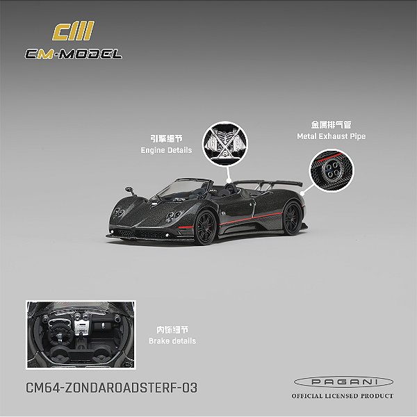 *** PRÉ-ORDER *** Pagani ZondaF Roadster Montecarlo Gray 1:64 CM Model QTD3