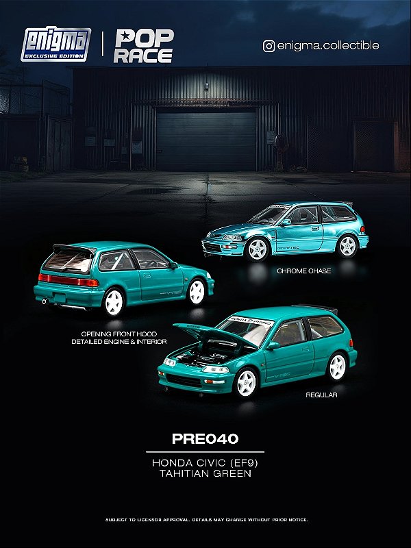 *** PRÉ-ORDER *** Honda Civic (EF9) Tahitian Green ENIGMA 1:64 POP RACE QTD3