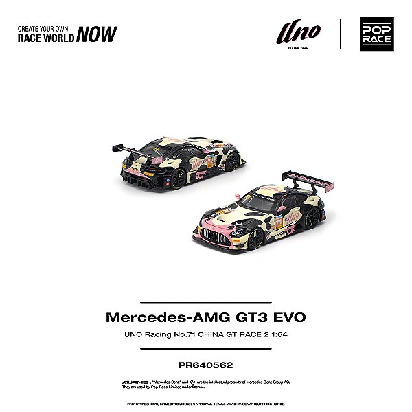 *** PRÉ-ORDER *** Mercedes AMG GT3 EVO UNO RACING NO.71 China GT Race 2 "Mumu" 1:64 POP RACE QTD3