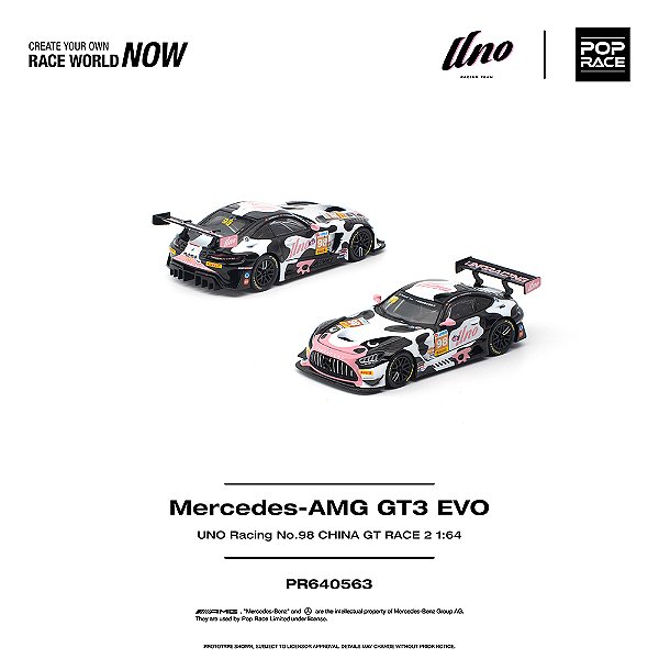 *** PRÉ-ORDER *** Mercedes AMG GT3 EVO UNO RACING No.98 China GT Race 2 "Momo" 1:64 POP RACE QTD3