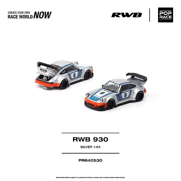 *** PRÉ-ORDER *** RWB 930 1:64 POP RACE Prata QTD3
