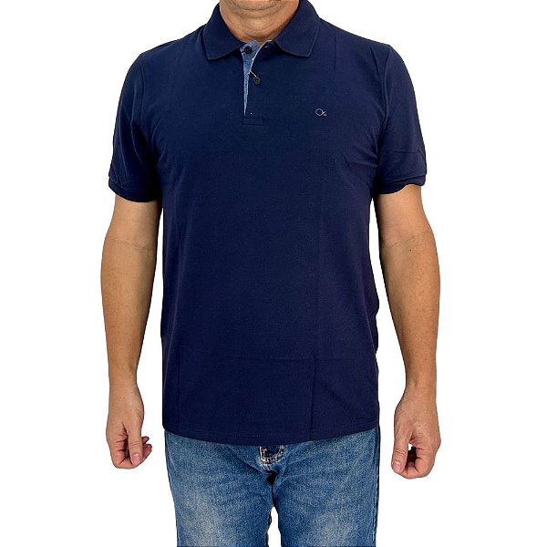 Camisa Polo Ogochi Slim masculina marinho algodão piquet