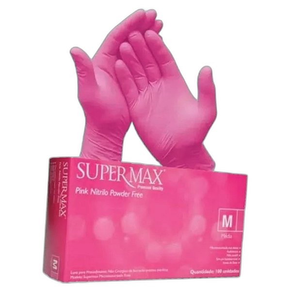Supermax | Luva Nitrílica M Rosa | Segurança, Resistência e Conforto para Saúde, Indústria e Estética | REF:3085