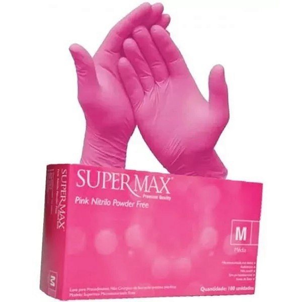 Supermax | Luva Nitrílica M Rosa | Segurança, Resistência e Conforto para Saúde, Indústria e Estética | REF:3085