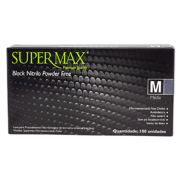Supermax | Luva Nitrílica M Preta | Proteção, Conforto e Resistência para Saúde, Indústria e Estética | REF:3084