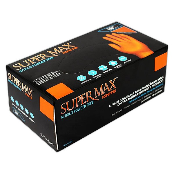 Supermax | Luva Nitrílica M Laranja | Proteção, Resistência e Conforto para Saúde, Estética e Indústria Alimentícia | REF:3083
