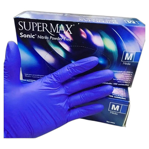 Supermax | Luva Nitrílica M Azul | Proteção, Conforto e Resistência para Saúde, Estética e Indústria Alimentícia | REF:3082