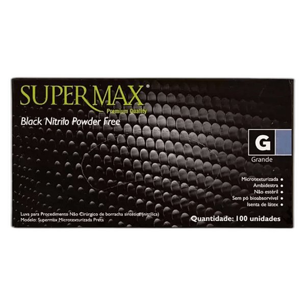 Supermax | Luva Nitrílica EG Preta | Alta Resistência, Precisão e Conforto para Uso Profissional e Procedimentos | REF:3078