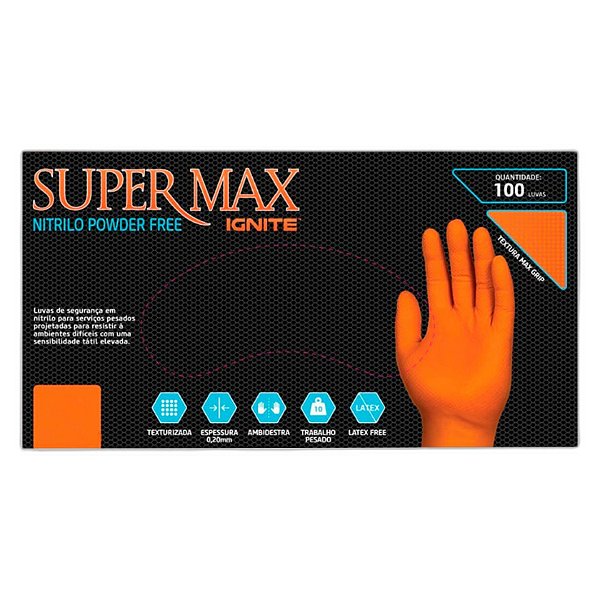 Supermax Luvas Nitrílicas EG Laranja | Sem Látex, Alta Resistência e Proteção Profissional | REF:3077