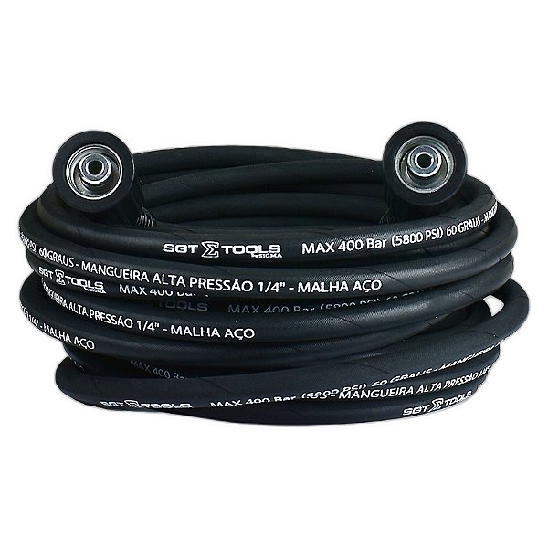 Mangueira Alta Pressão 12 Metros com Trama de Aço Sigma | Conexão M22/14 até 5800 PSI | REF: 6148