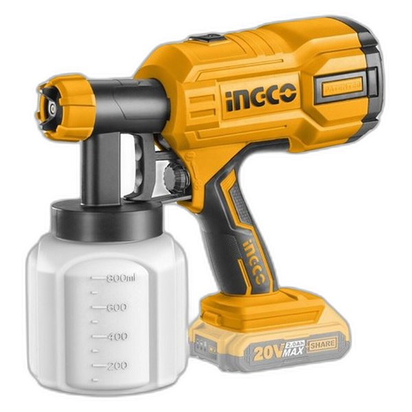 INGCO Pistola de Pintura a Bateria 20V | 800ml/min | 3 Bicos | Spray Ajustável | Sem Fio e Potente | REF:5403