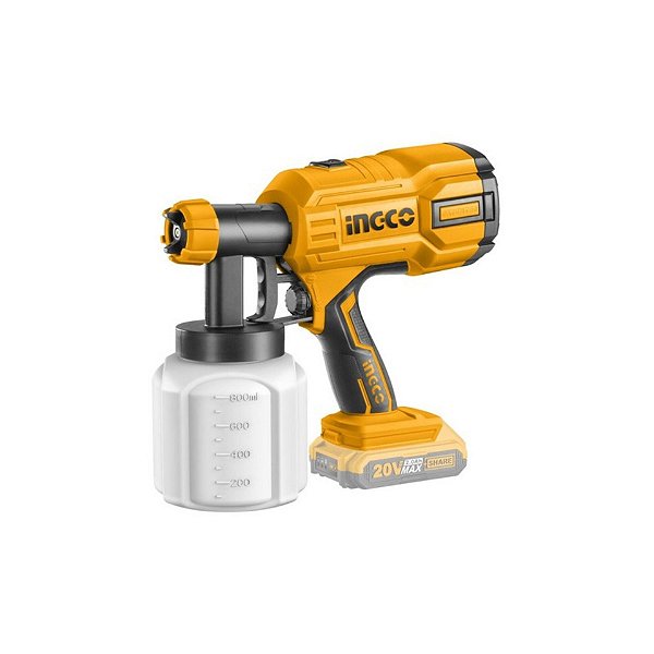 INGCO Pistola de Pintura a Bateria 20V | 800ml/min | 3 Bicos | Spray Ajustável | Sem Fio e Potente | REF:5403