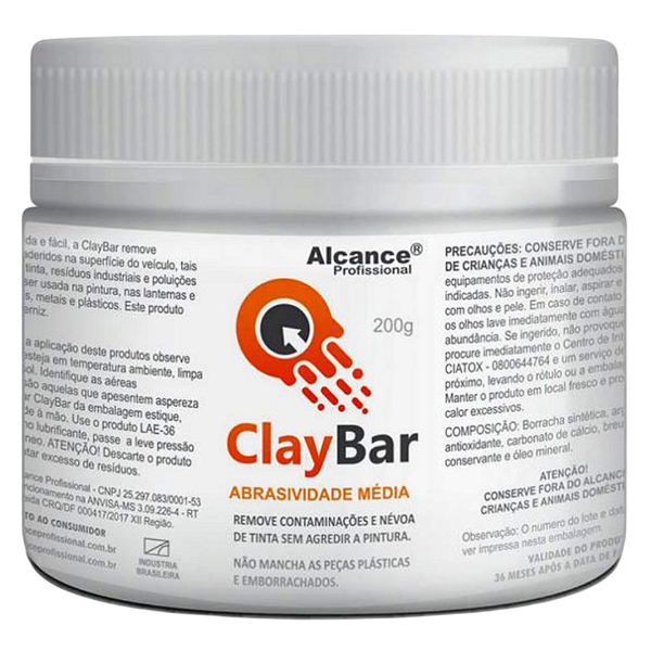 Alcance Clay Bar Média 200g | Remove Contaminantes e Pulverizações | Superfície Lisa e Preparada | REF:5630