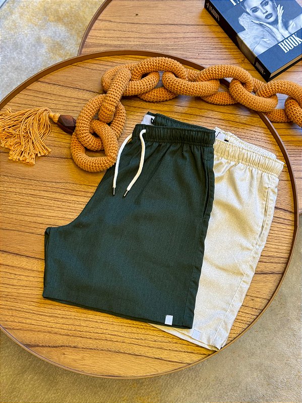 Kit Shorts Linho - Bege e Verde Musgo Bruder
