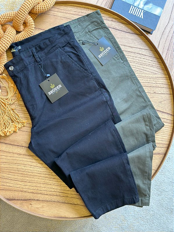 Kit Calças Sarja - Preto e Verde Bruder