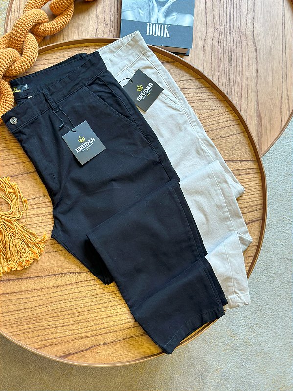 Kit Calças Sarja - Preta e Areia Bruder