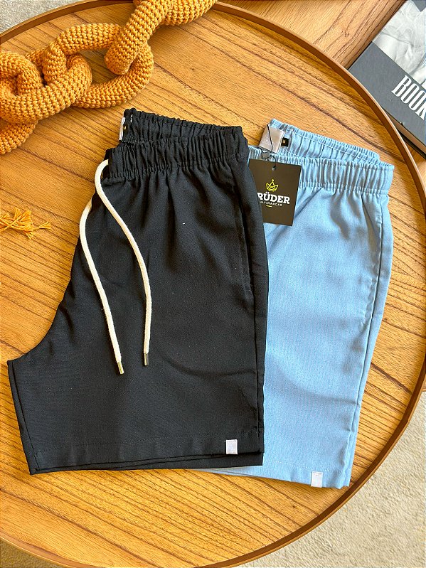 Kit Shorts Linho - Azul bebe e  Preto Bruder