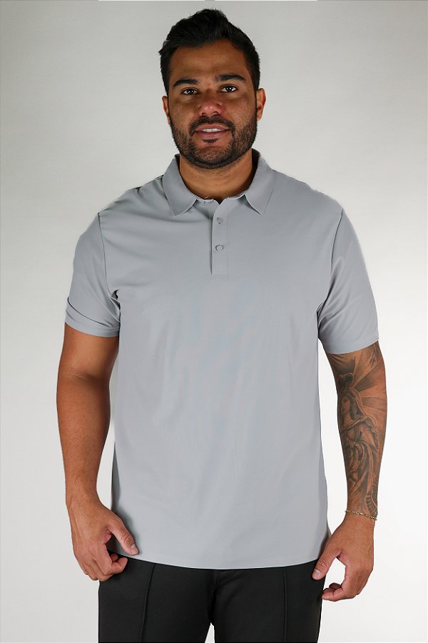 Camisa Polo Poliamida Cinza Claro Bruder