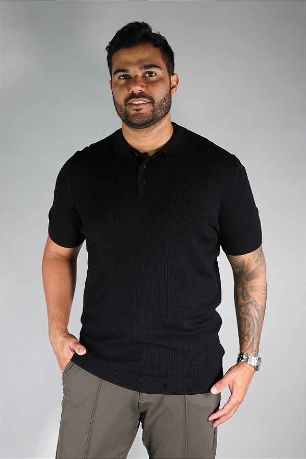 Camisa Polo Tricot Preta Bruder