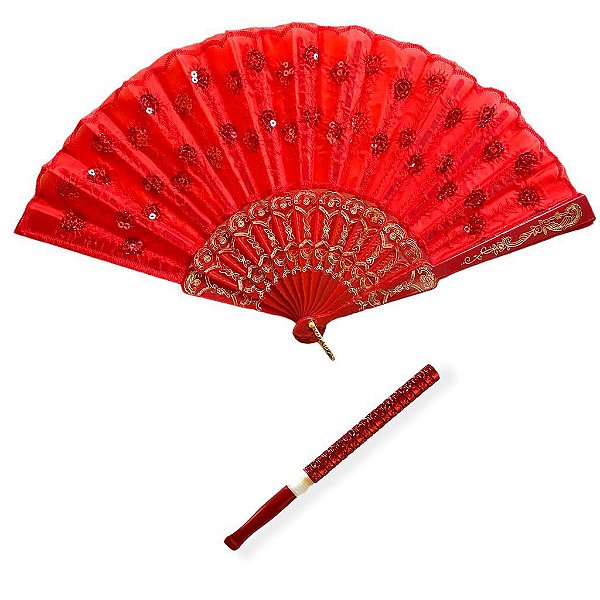 Kit Leque + Piteira Pomba Gira Ciganas Vermelho
