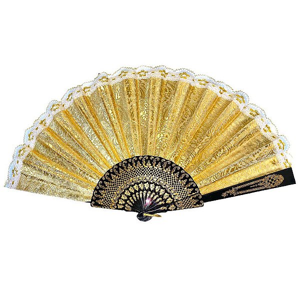 Leque Grande Dourado PombaGira Cigana Candomblé Umbanda 35cm