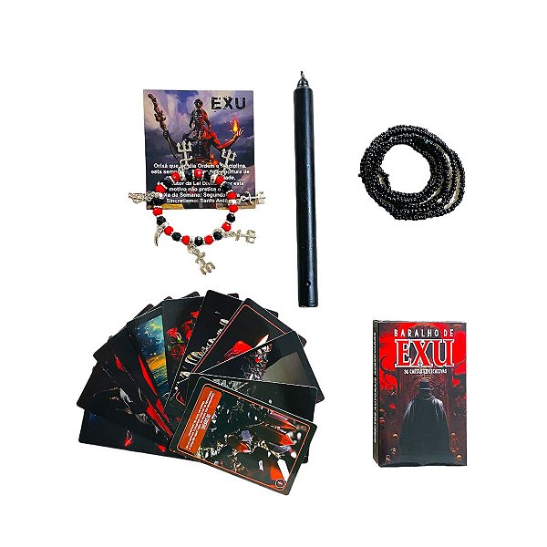 Kit Consulta Exu Vela Preta Pulseira Guia Preta Baralho